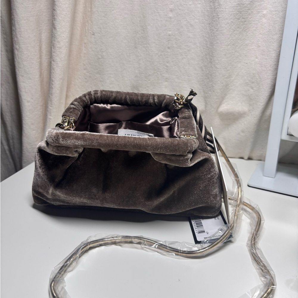 Gianni Bini x Lilly Sisto Virginia Velvet Clutch Crossbody Bag In Taupe - Picture 6 of 12